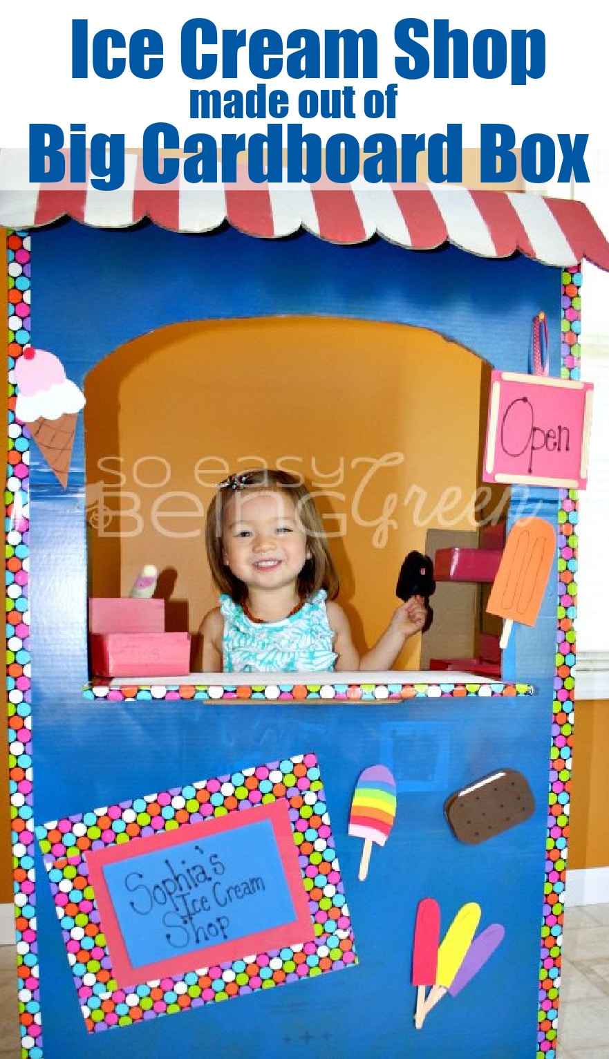 DIY Cardboard Playhouse Ice Cream Shop from a BIG Cardboard Box!