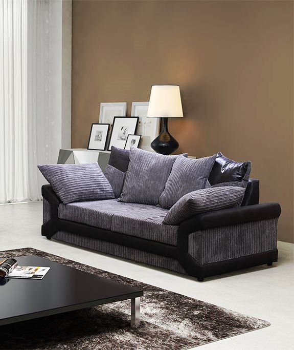 Dino 3 Seater Sofa Set in Black & Grey Jumbo Cord