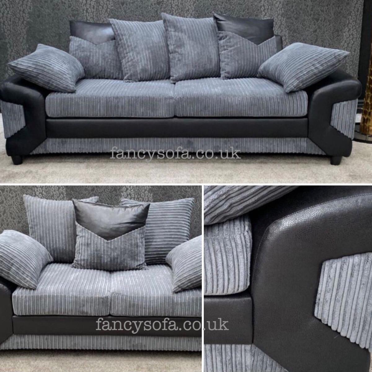 Dino 3 Seater Sofa Set In Black Grey Jumbo Cord