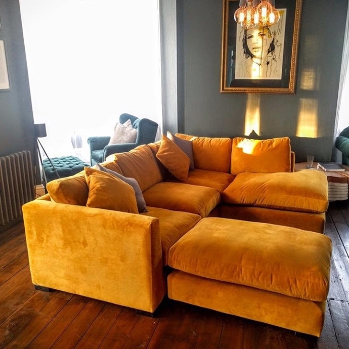 Wadenhoe Corner Unit & Footstool Warwick Plush Velvet Turmeric As