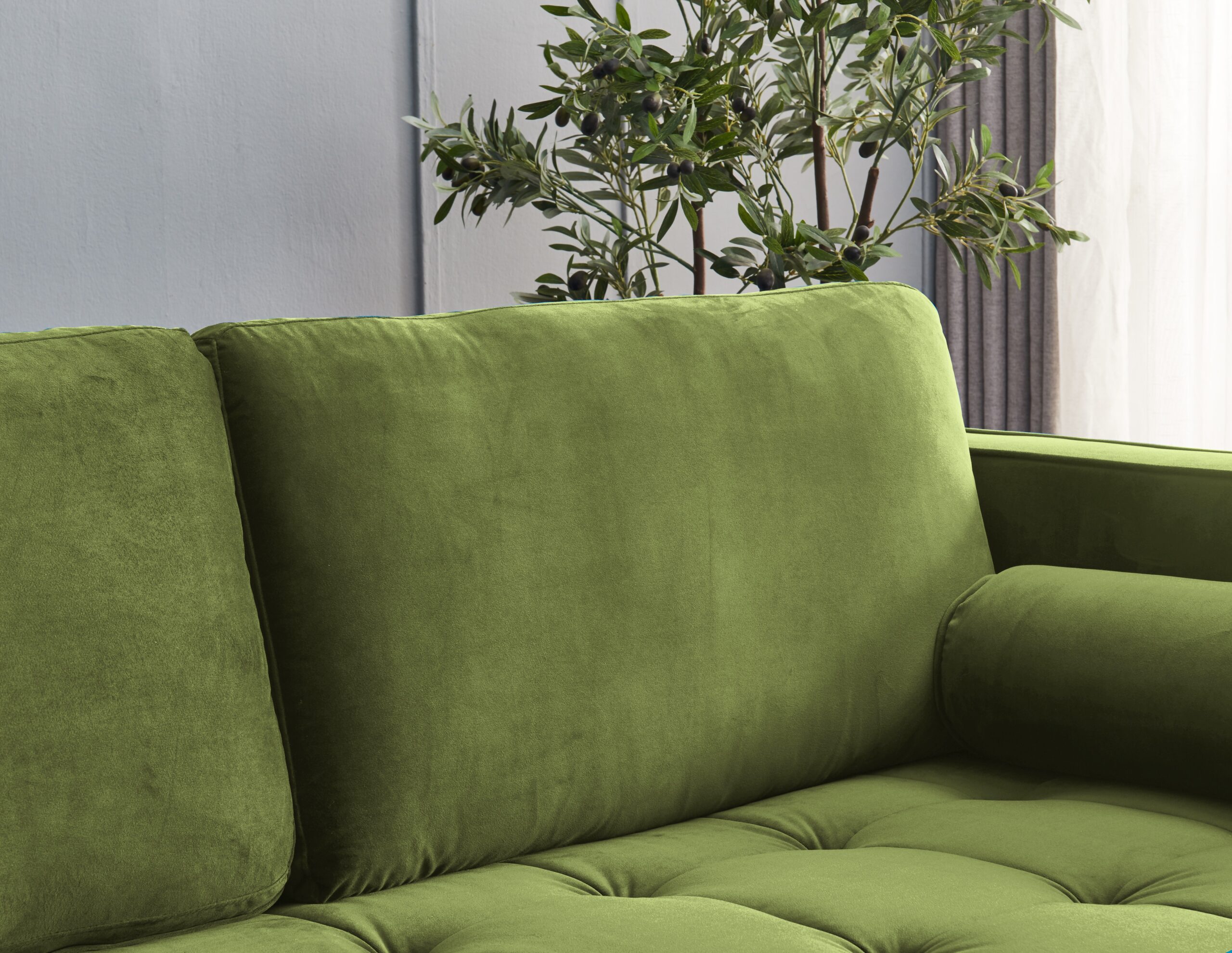 Scott Large 2 Seater Sofa In Olive Green Plush Velvet SofaStore Direct