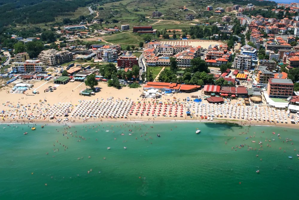 Bulgaria Sunny Beach Aerial view of Town of Sozopol, Burgas Region