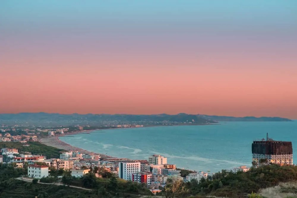 Albania Durres Aerial view to turquoise waters of Adriatic Sea