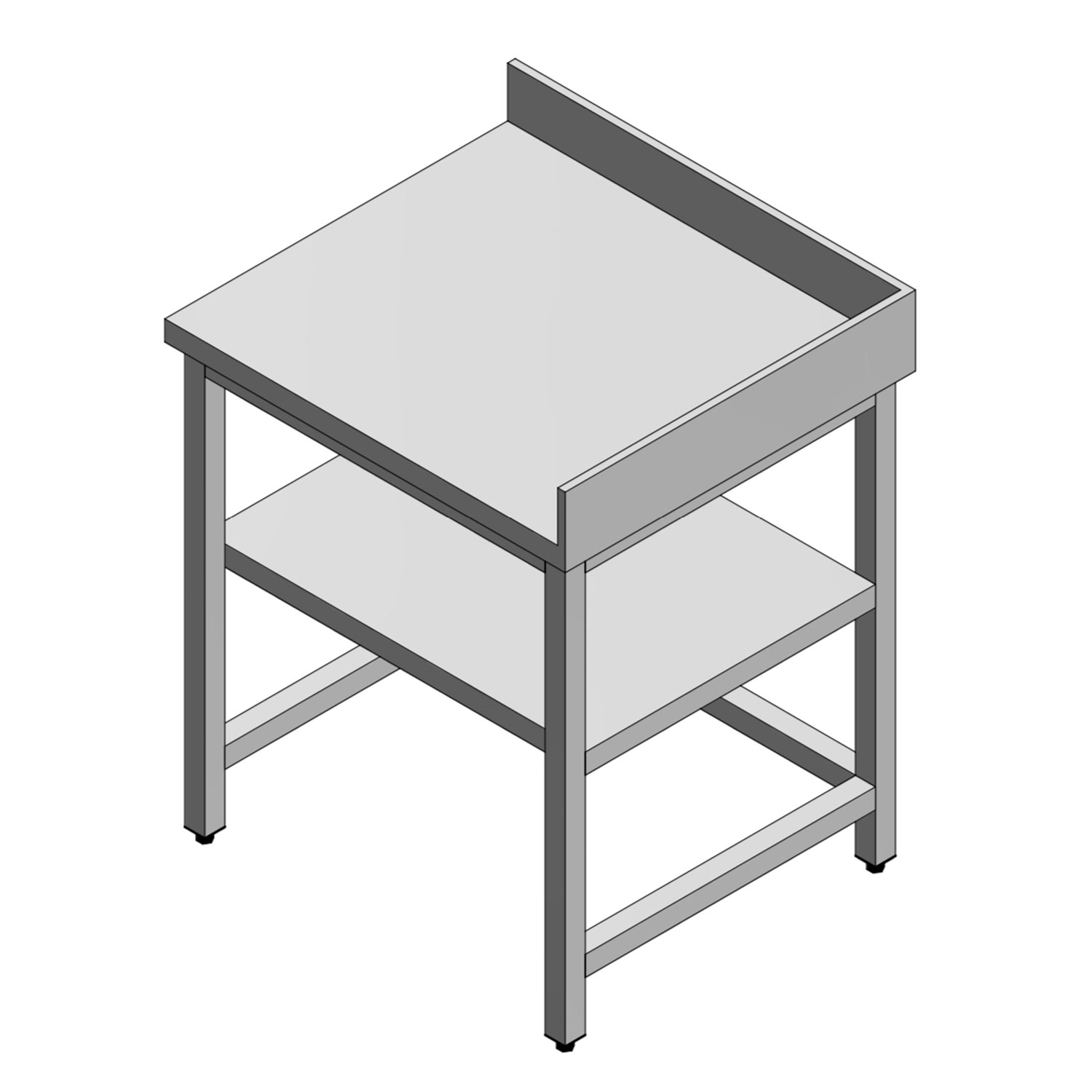 Shop Stainless Steel Table with Backsplash, Right Side Splash, Middle Shelf and Open Base