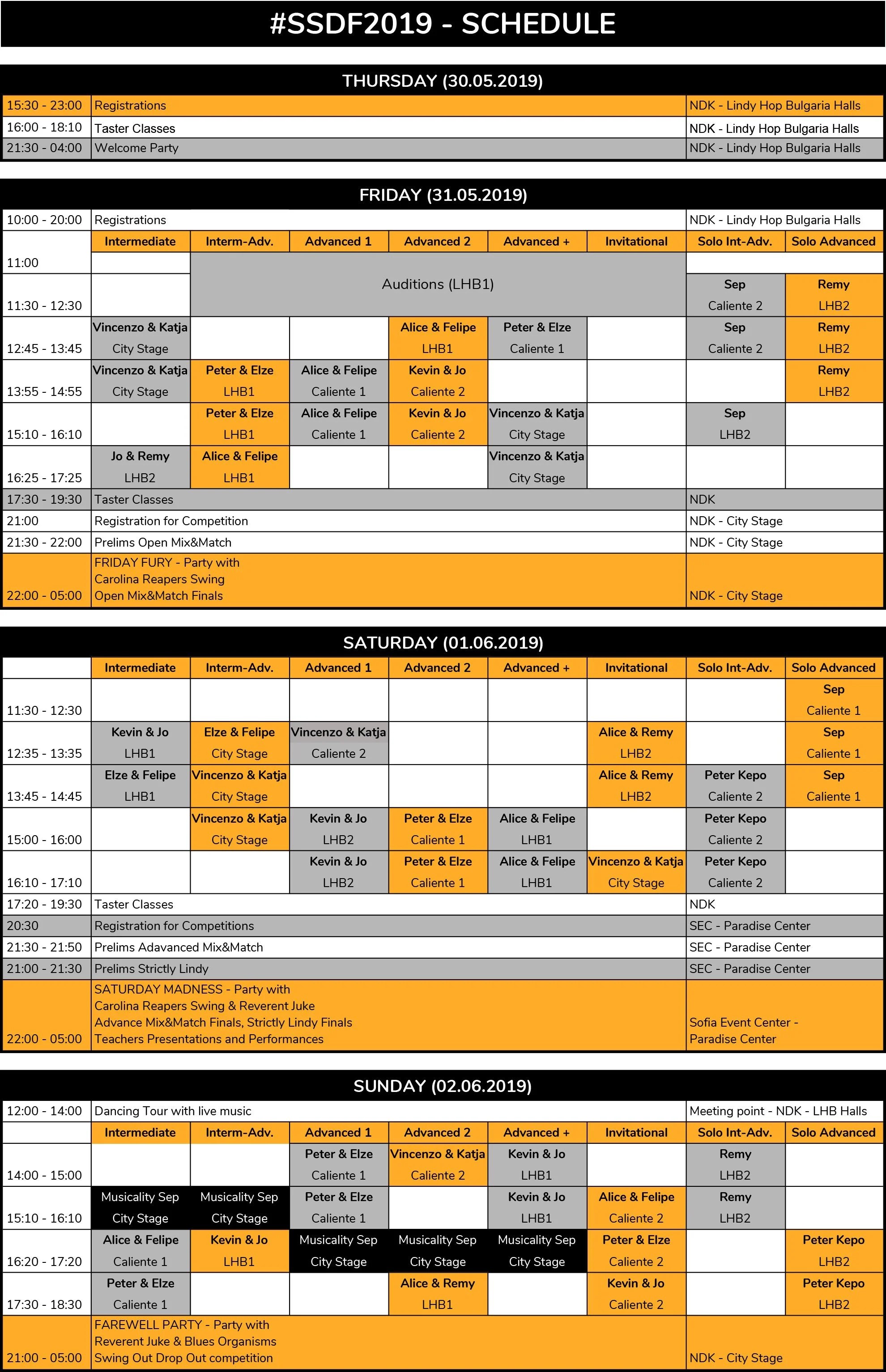 SCHEDULE Sofia Swing Dance Festival