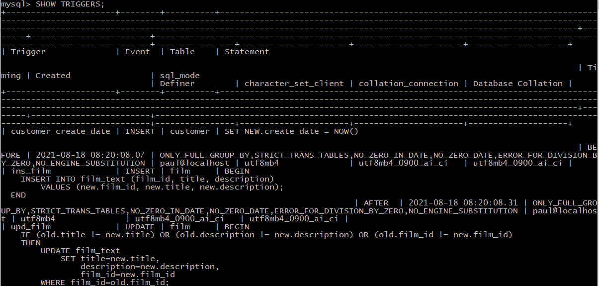 Triggers in MySQL database, 3 ways to list them Softbuilder Blog