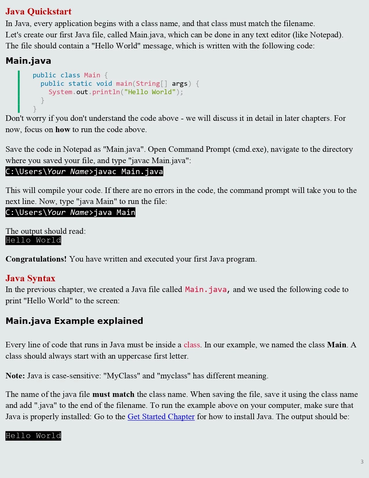 Java From Scratch Lesson 1 PDF (Java Getting Started) Connect 4 Techs