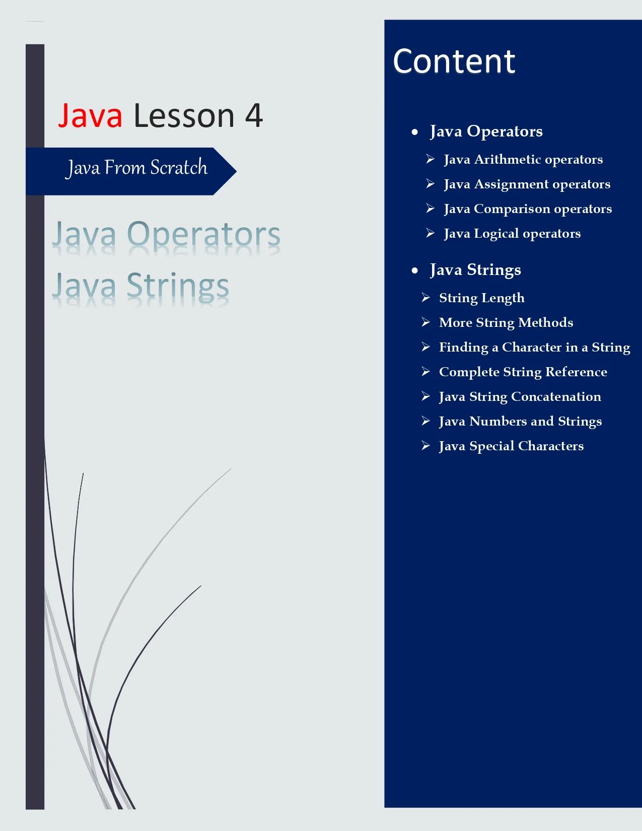 Java From Scratch Lesson 4 PDF (Java Operators and Strings) Connect 4 Techs