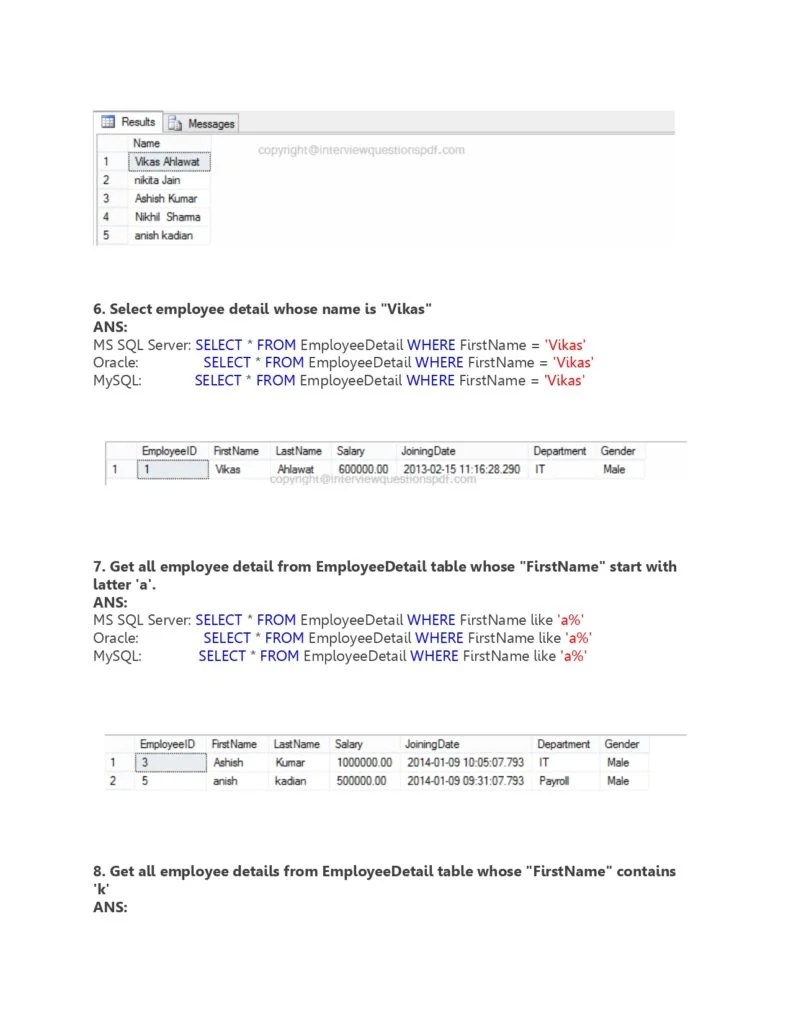 SQL Server Interview Question Answers PDF Connect 4 Techs