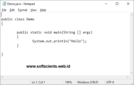 Hello World dengan notepad - Softscients