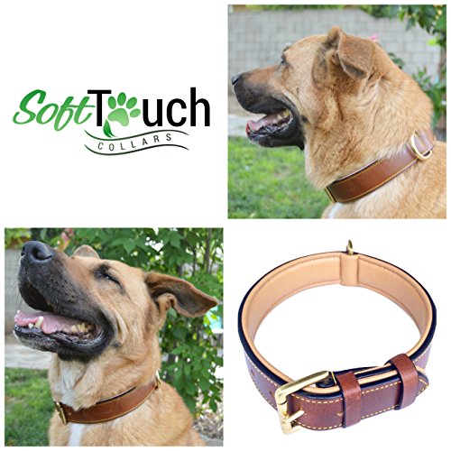 Soft Touch Collars Luxury Real Leather Padded Dog Collar, XL Brown, 28