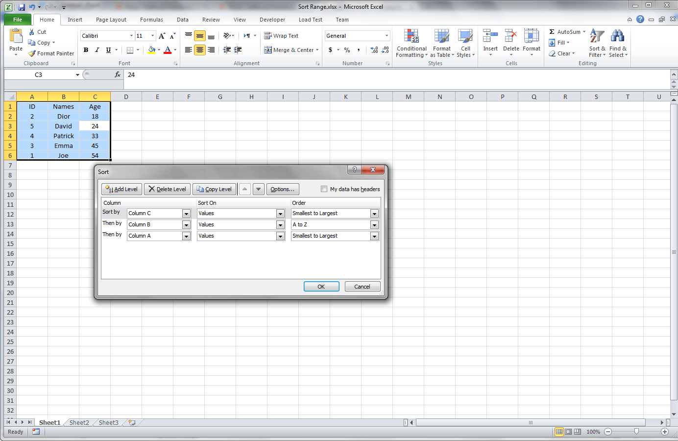 Sort A Range of Cells in Excel Using VBA VBA and