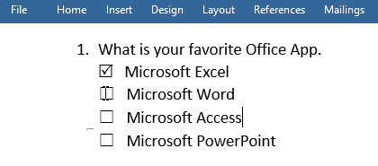 Check box in microsoft word table