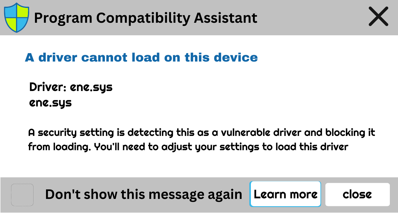 ene.sys security setting detected this as a vulnerable driver and