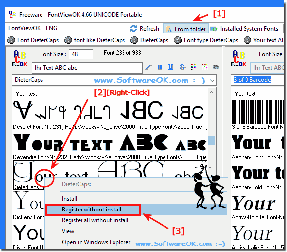 How to view and use the fonts without installing the windows font file?