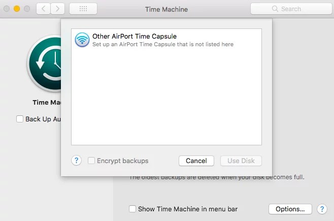 Time Machine snapshot could not be created for the disk Error