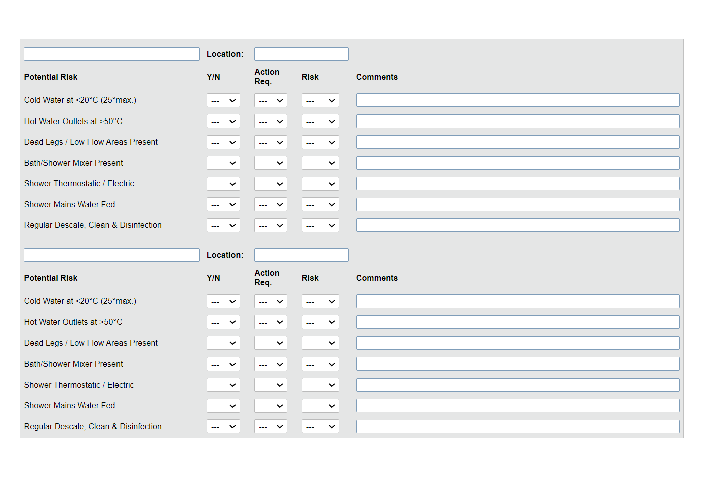 Legionella Risk Assessment App Records