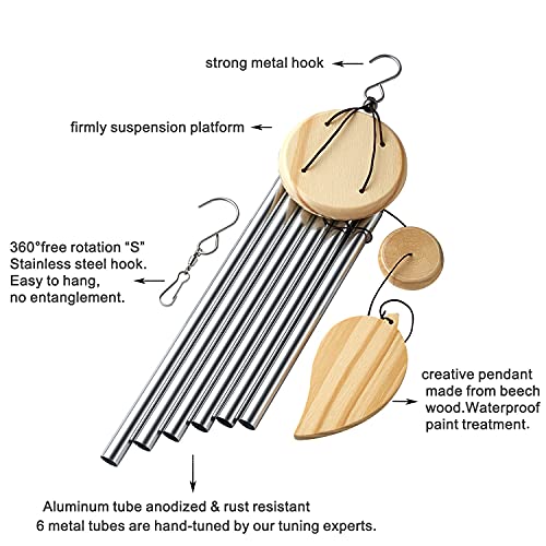 RAYTIAN Wind Chimes,26 Inches Wind Chimes for Outside Clearance with 6 Aluminum Tubes, Memorial