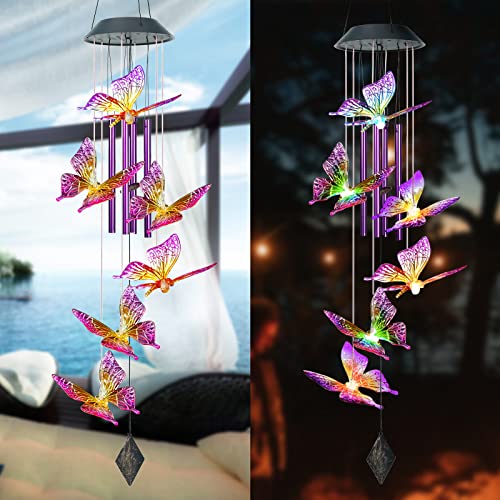 Solar Wind Chimes for Outside, Butterfly Windchimes Outdoors with 4