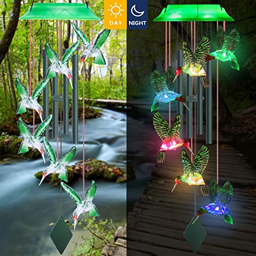 Solar Wind Chimes for Outside 37″ WANQDG 6 LED Hummingbird Color
