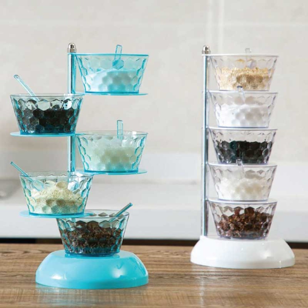Rotating 5Tier Kitchen Sugar Salt Pepper Spices Rack Seasoning Storage