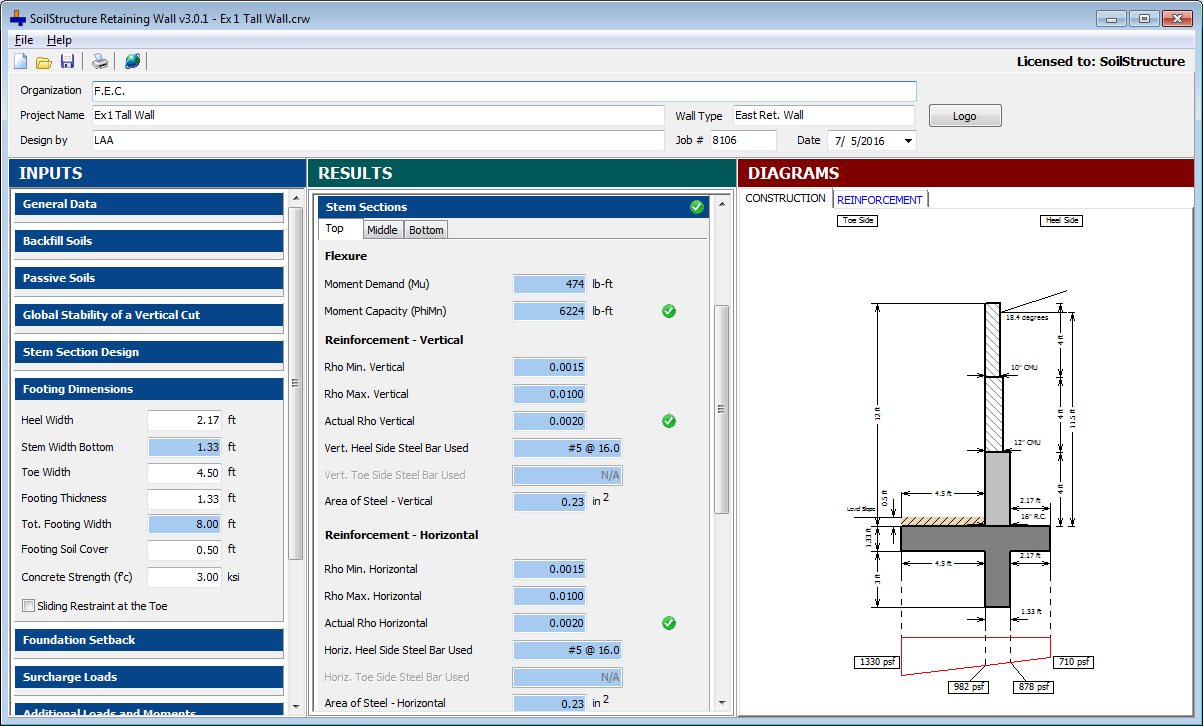 Cantilever and Restrained Retaining Wall Design Software
