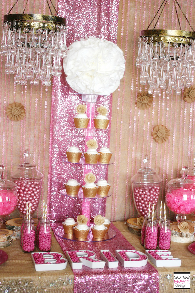 Trend Alert Rustic Glam Pink and Gold Sweets Table Soiree Event Design