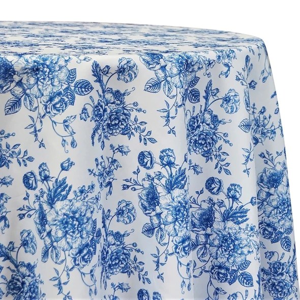 French Toile Blue Polyester Rental Miami Soiree Party Rental