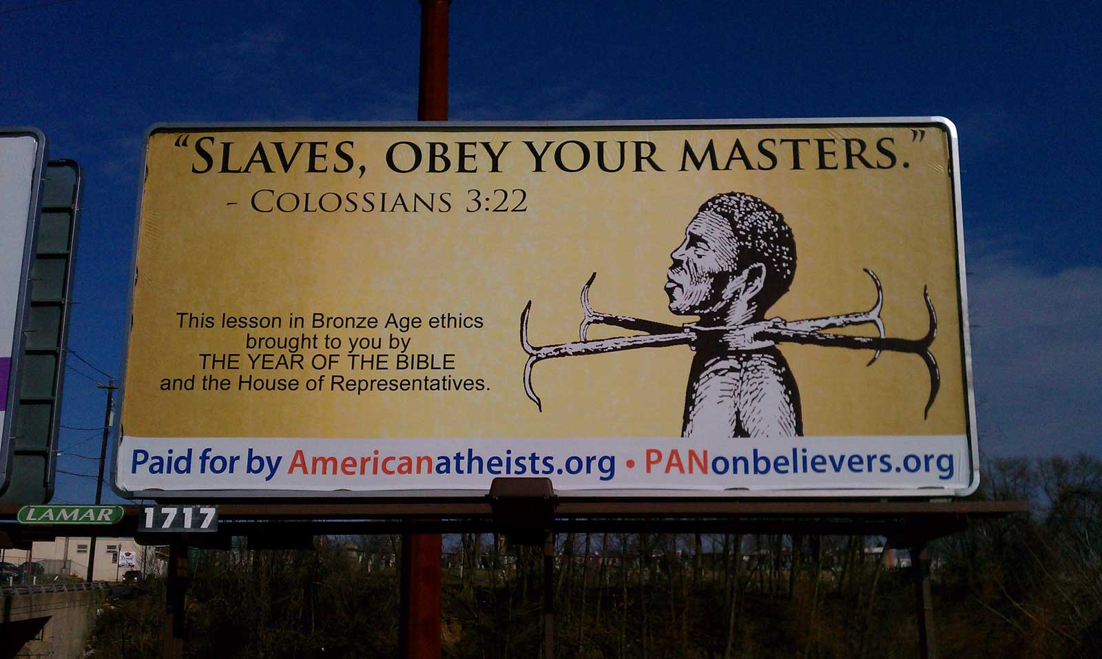Atheists’ Slavery Billboard Raises Tempers in Pennsylvania Sojourners