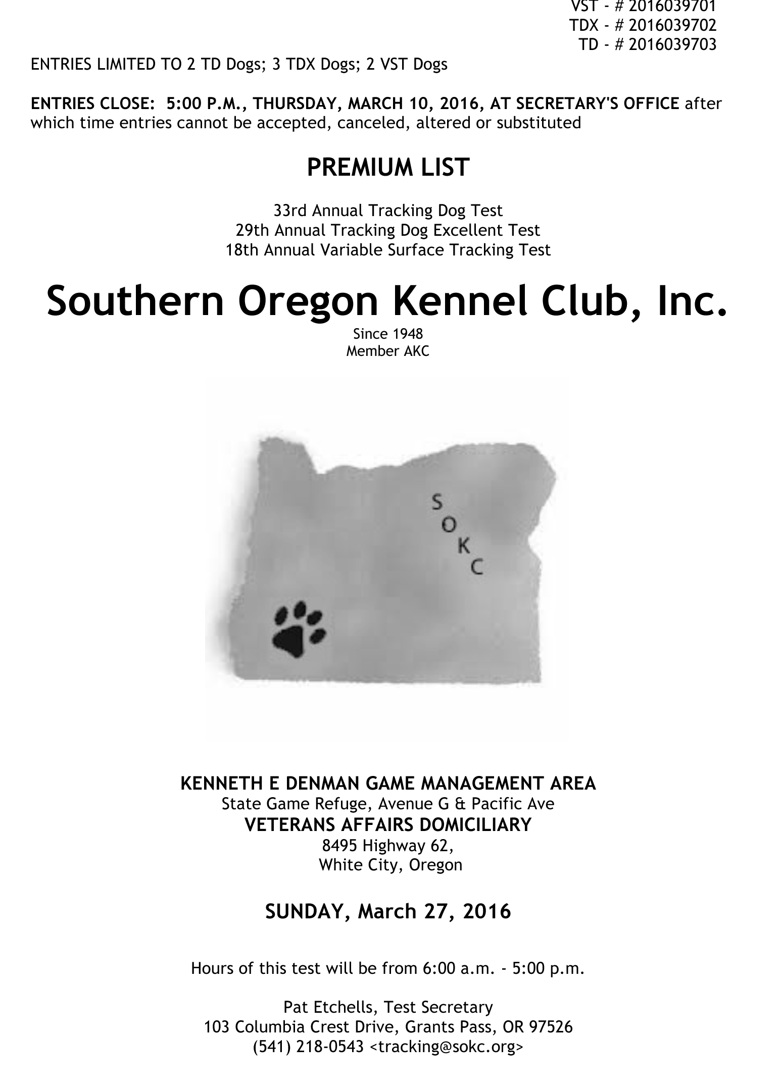 2016 Tracking Test Southern Oregon Kennel Club