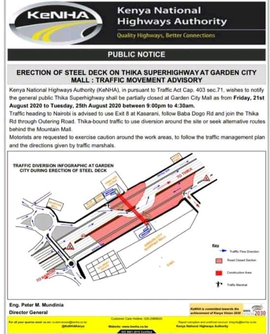 Thika Super Highway Map Part Of Thika Superhighway To Be Closed For 5 Days