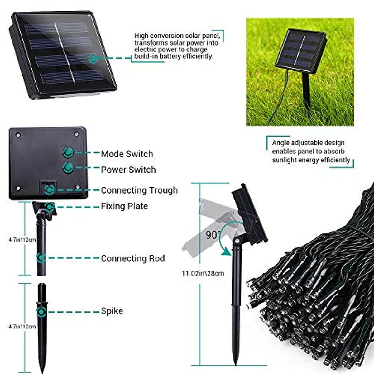 Joomer 2 Pack Solar Christmas Lights 72ft 200 LED 8 Modes Solar String