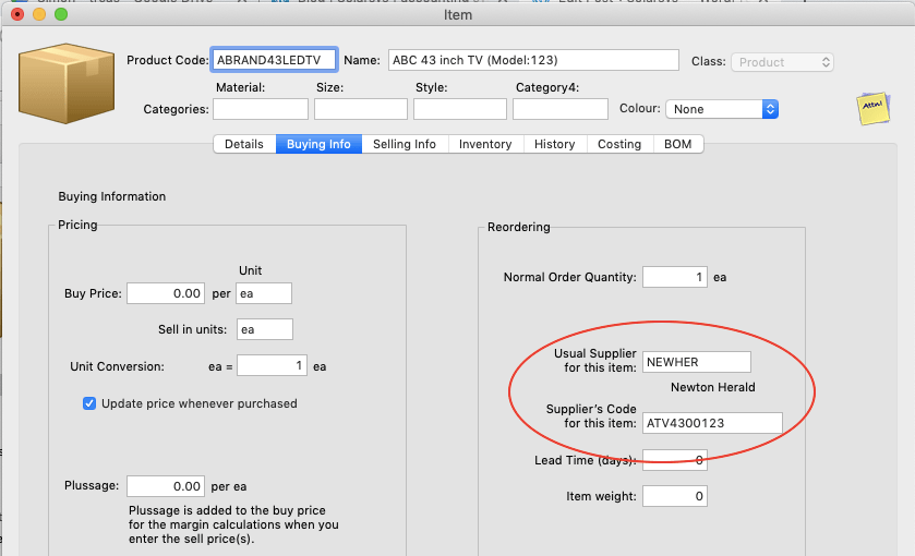 Product Code and Supplier’s Code Solarsys
