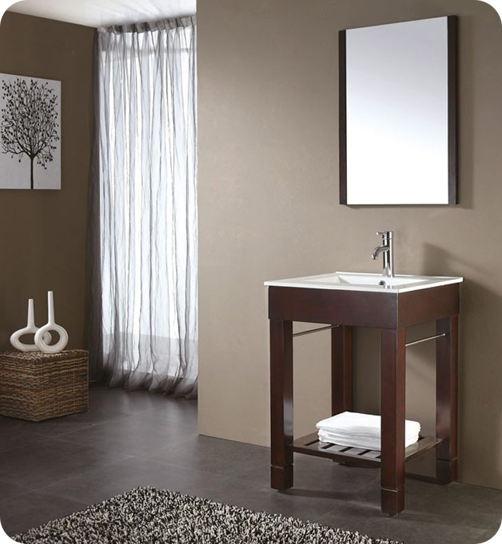 Dark Walnut Bathroom Vanity / Silkroad Travertine Stone Top 60 Inch