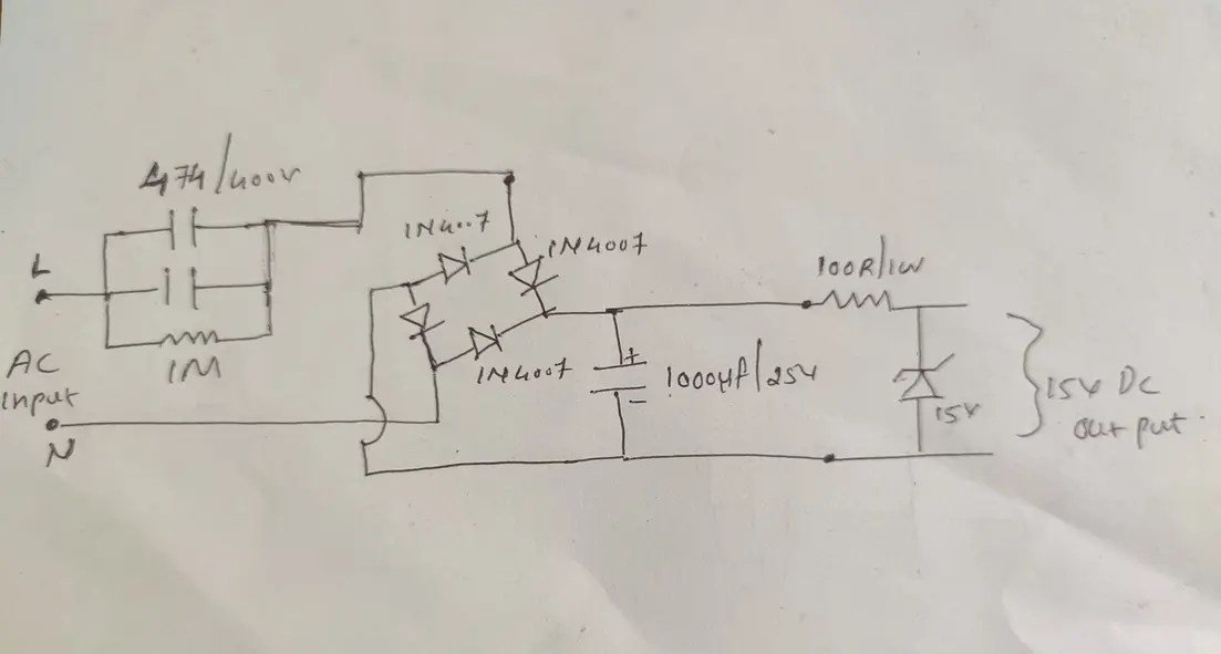 Transformerless power supply Convert AC to 5,9,12,15V DC