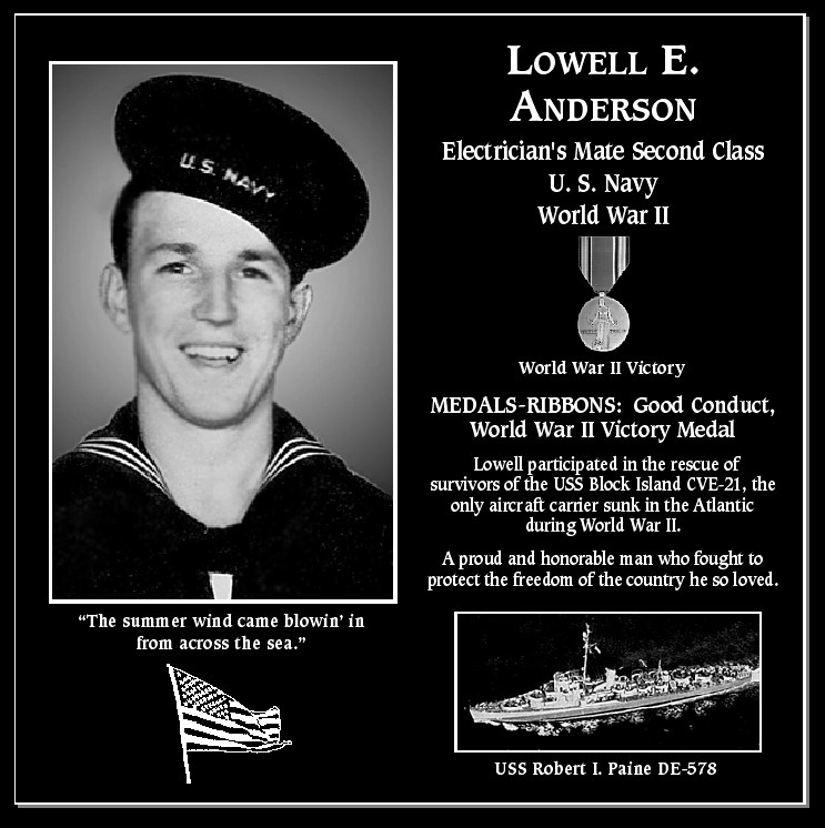 Petty Officer Second Class Lowell E Anderson Mt. Soledad Virtual Plaque