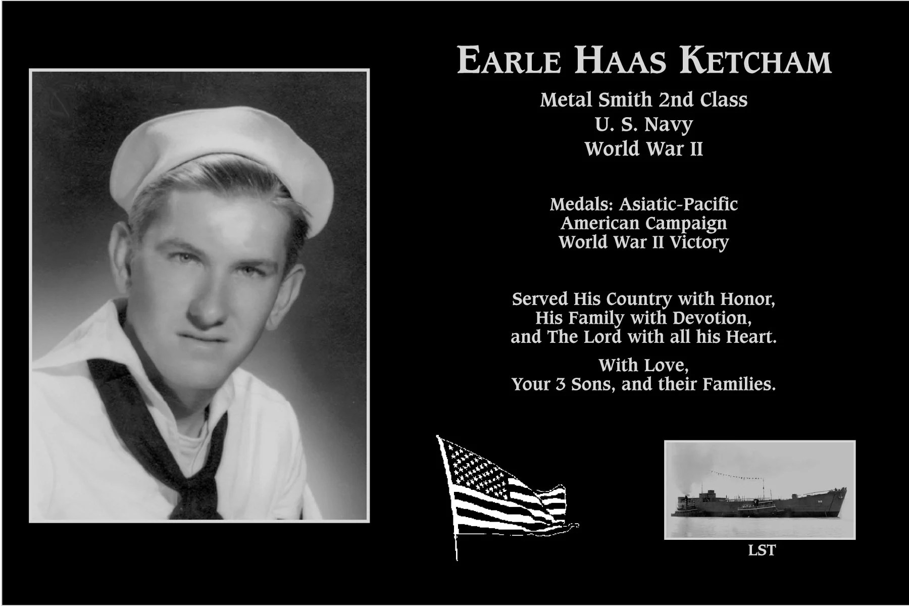 Petty Officer Second Class Earle Haas Ketcham Mt. Soledad Virtual Plaque