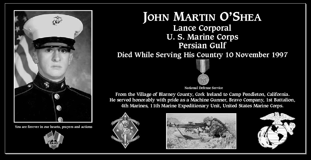 Lance Corporal John Martin O'Shea Mt. Soledad Virtual Plaque