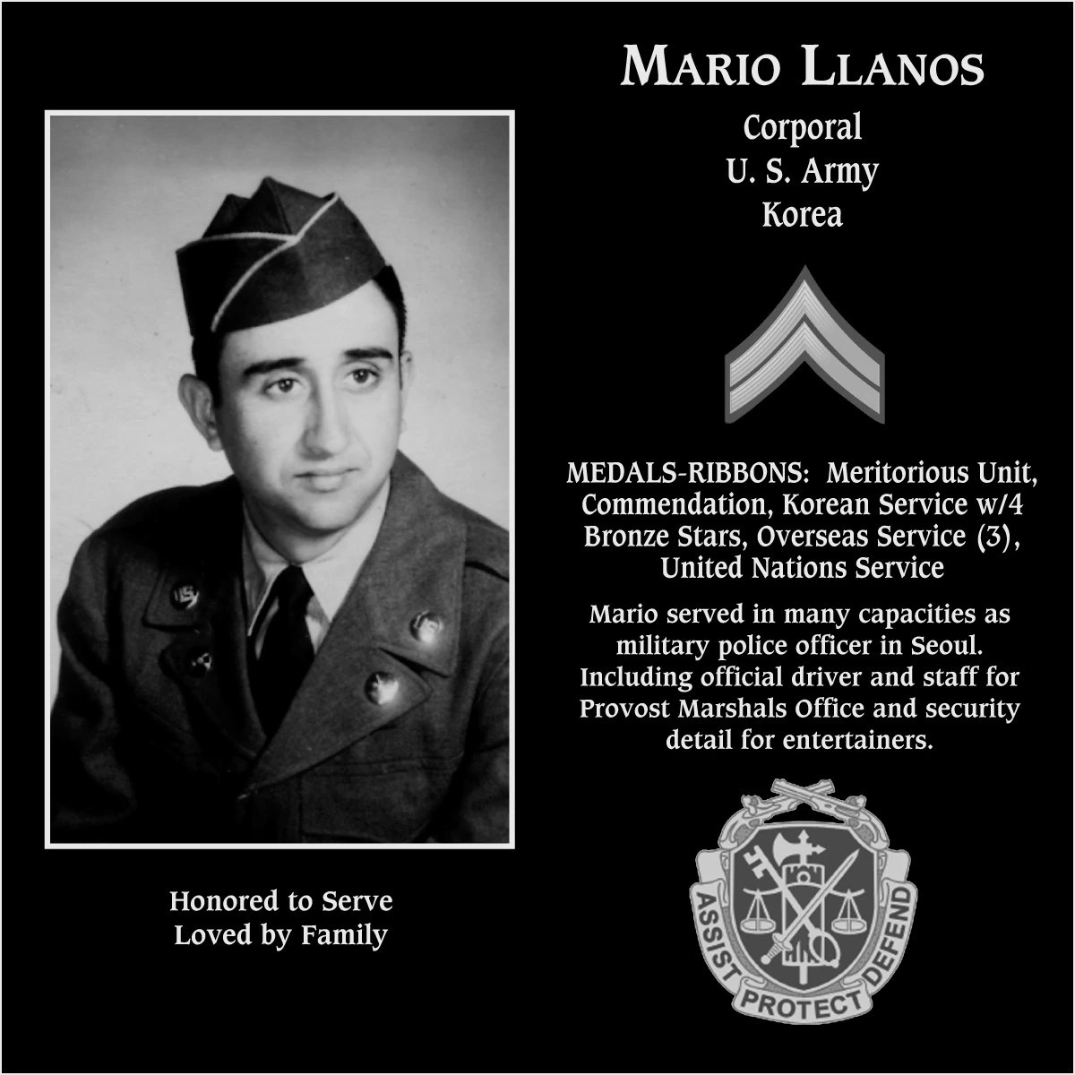 Corporal Mario Llanos Mt. Soledad Virtual Plaque