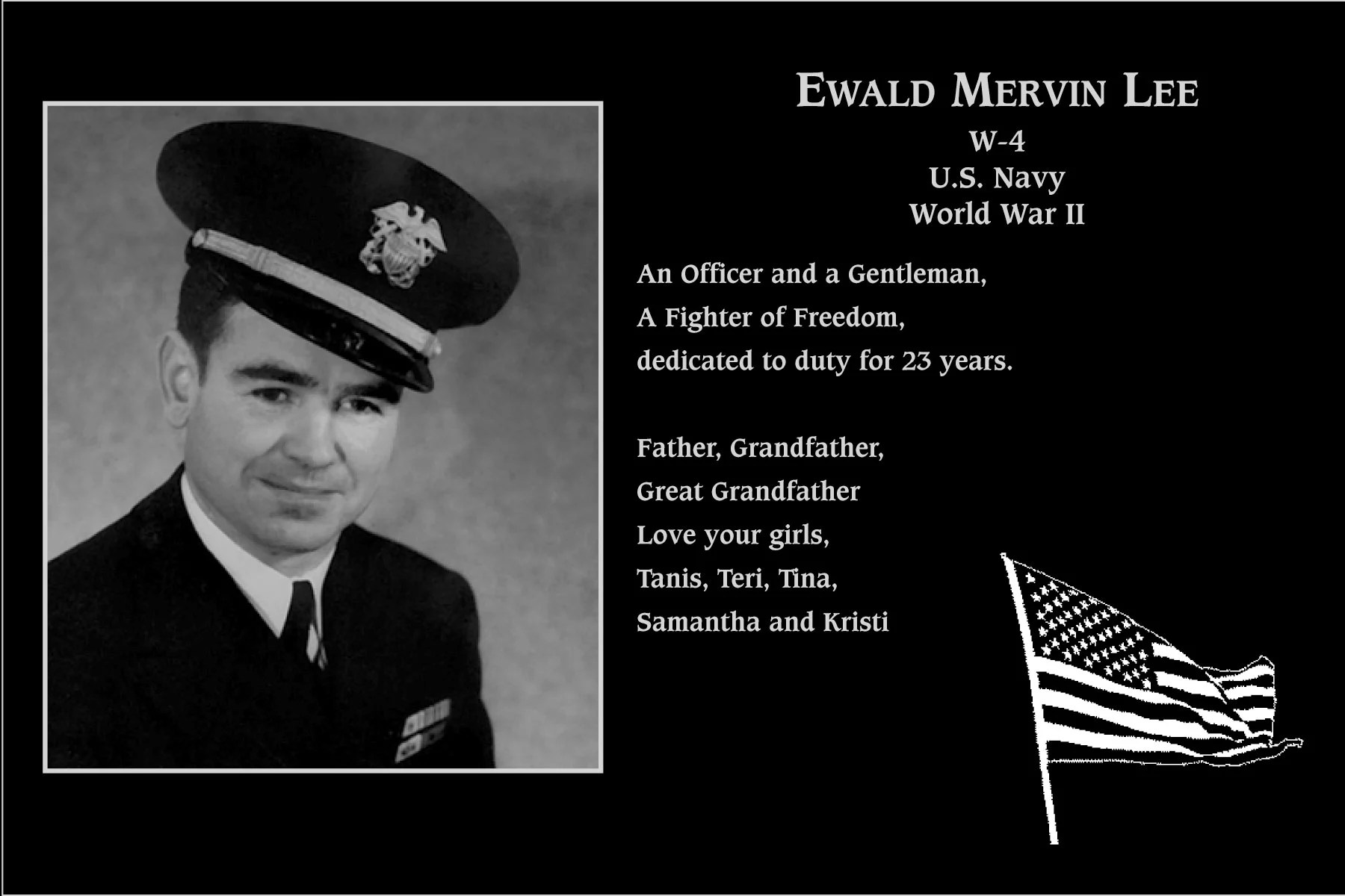 Chief Warrant Officer 4 Ewald Mervin Lee Mt. Soledad Virtual Plaque