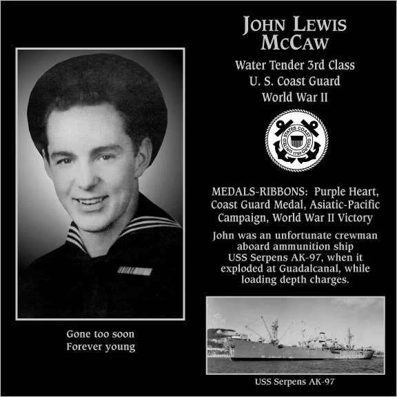 Petty Officer Third Class John Lewis McCaw Mt. Soledad Virtual Plaque
