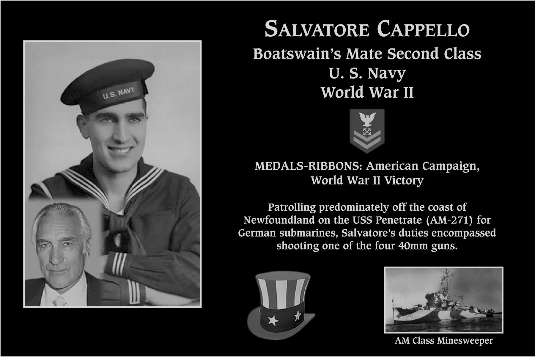 Petty Officer Second Class Salvatore Cappello Mt. Soledad Virtual Plaque