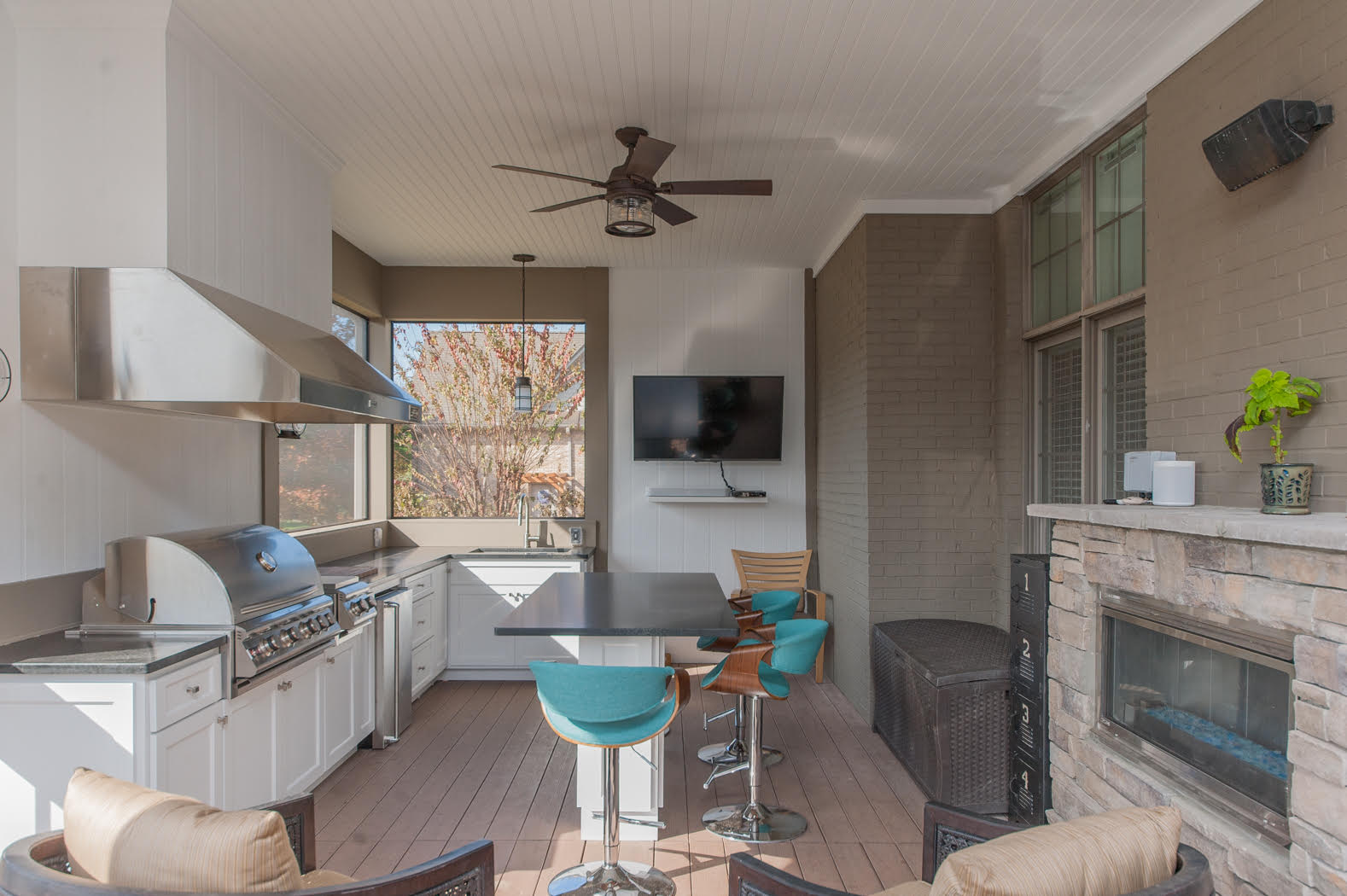 Screened Porch with Outdoor Kitchen Solid Construction