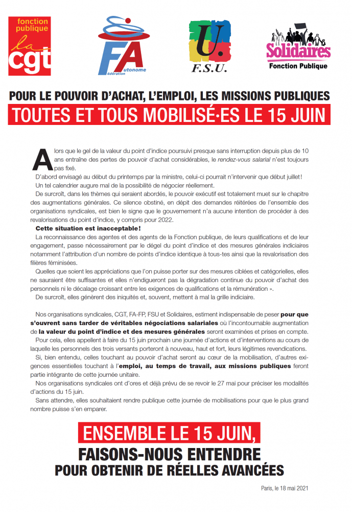 Journée unitaire d’action Fonction publique autour du
