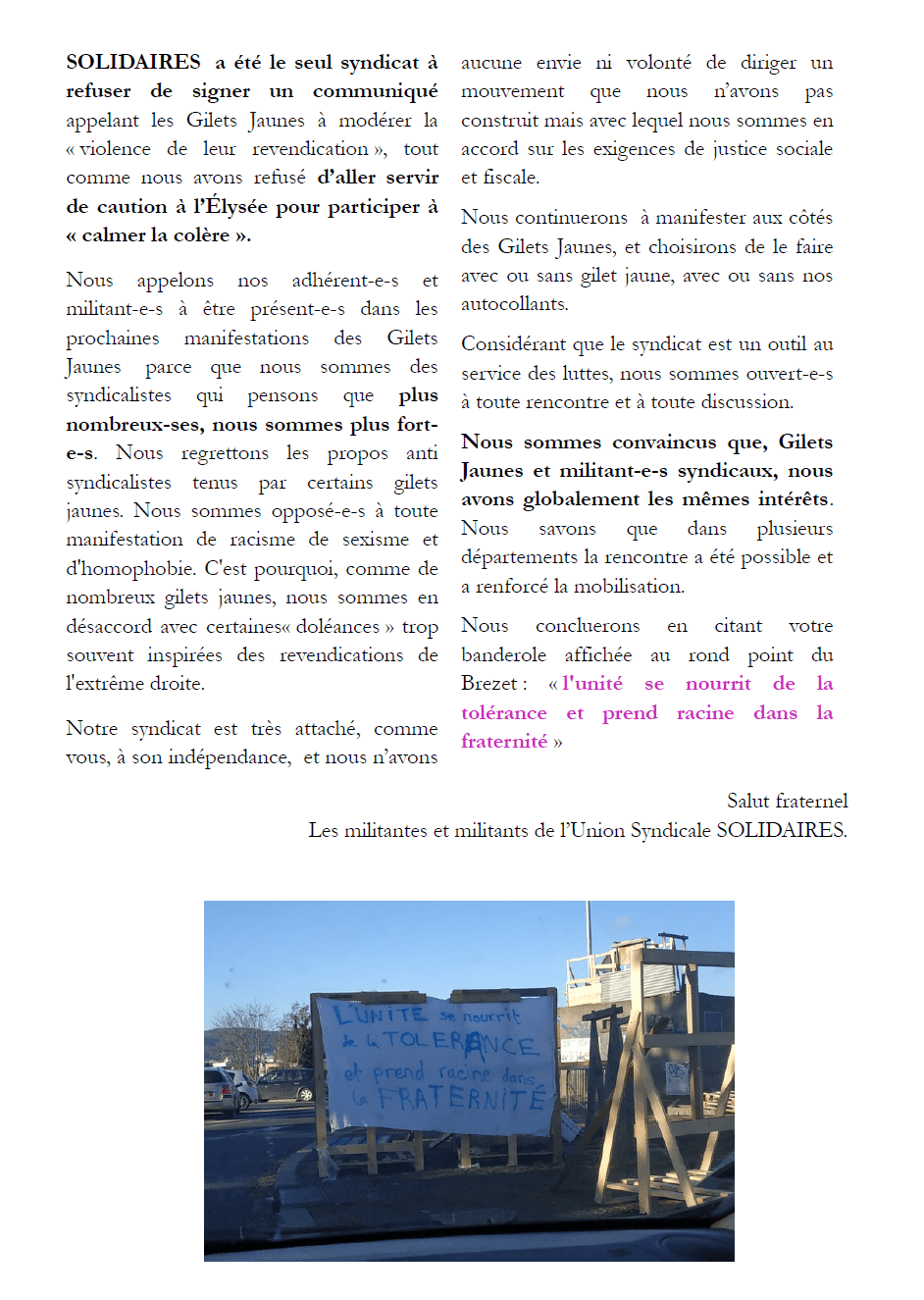 LETTRE OUVERTE DES MILITANTES ET MILITANTS DE SOLIDAIRES