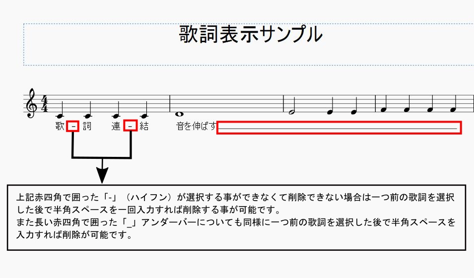 MuseScore2で歌詞入力中の消せない「」（ハイフン）削除について ソリッドなタコ