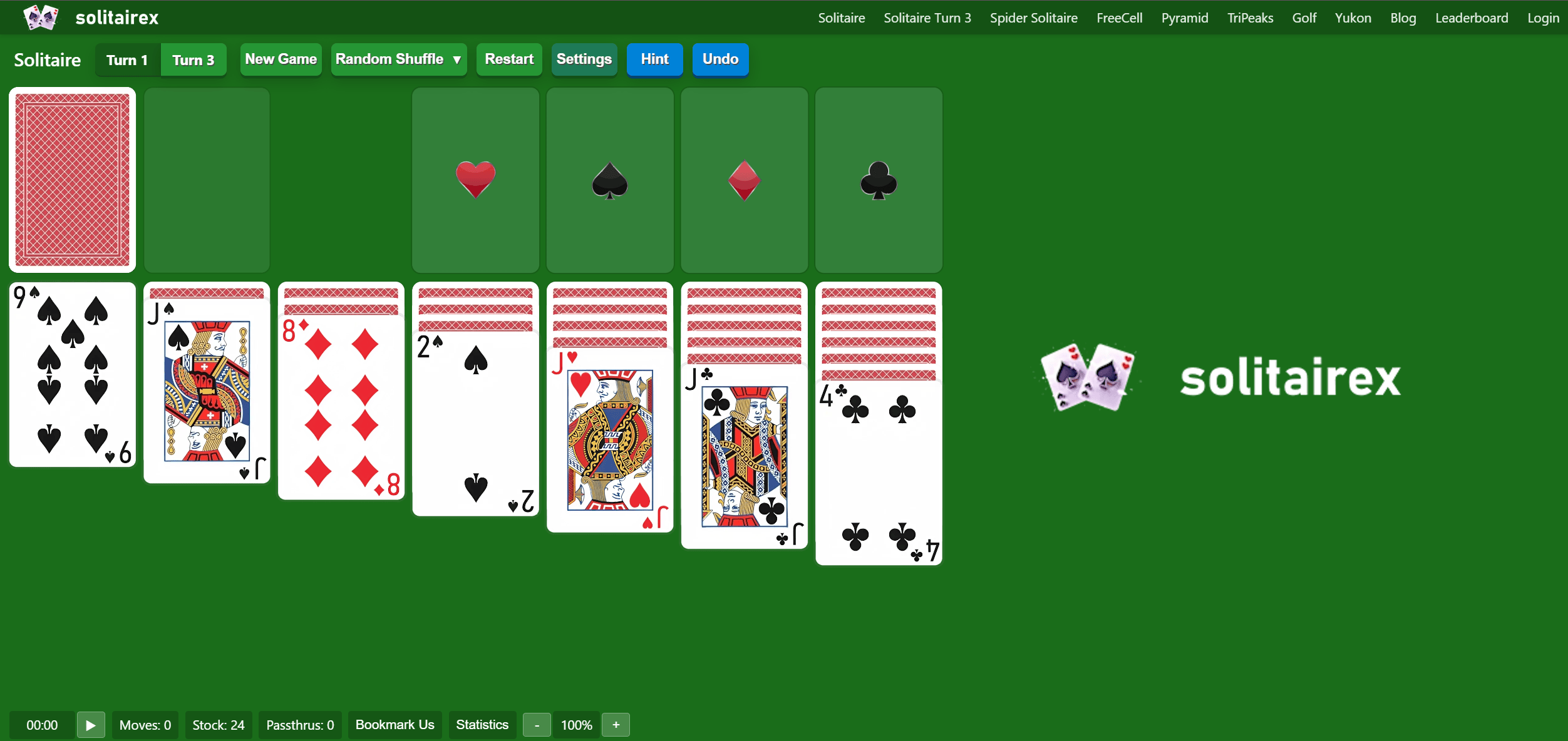 Play Double Klondike Solitaire Turn 3 Free Online 2Deck Card Game