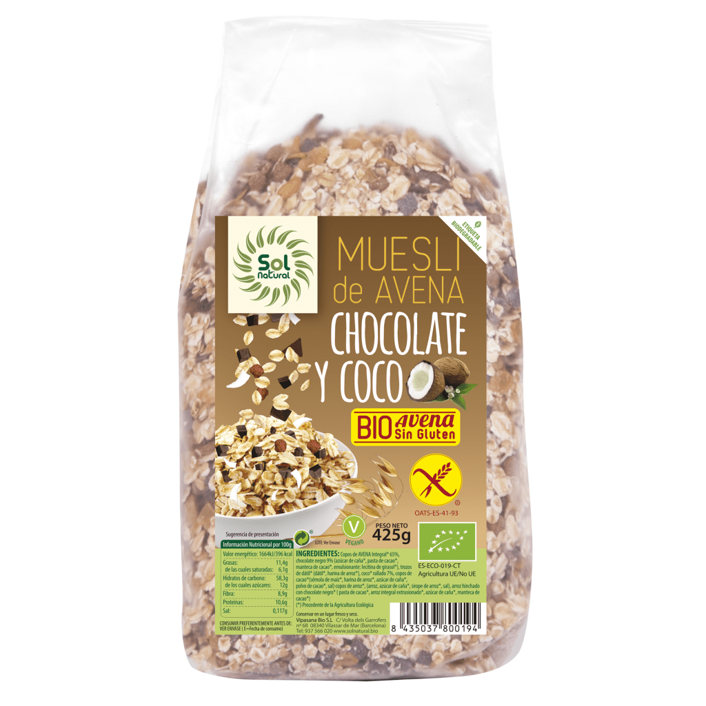 MUESLI DE AVENA SIN GLUTEN DE COCO Y CHOCOLATE BIO