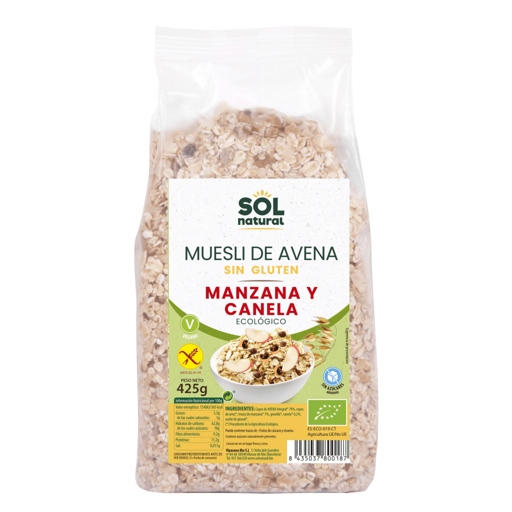 MUESLI DE AVENA SIN GLUTEN CON MANZANA Y CANELA