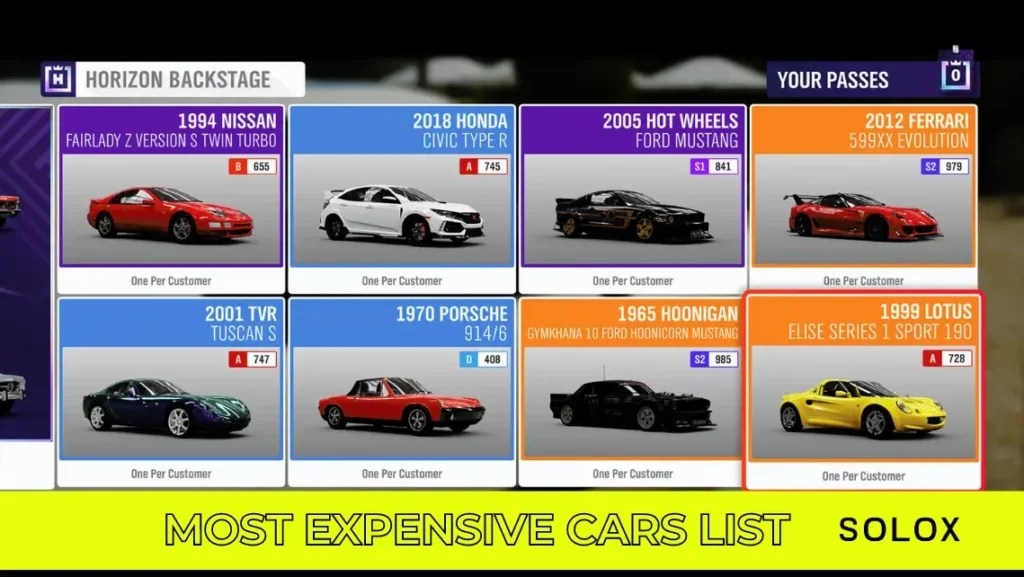 Forza Horizon 4 Most Expensive Cars list